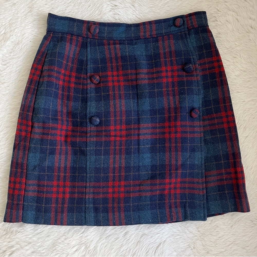 VINTAGE GAP Blue and Red Plaid Wool blend Mini Skirt - US 8